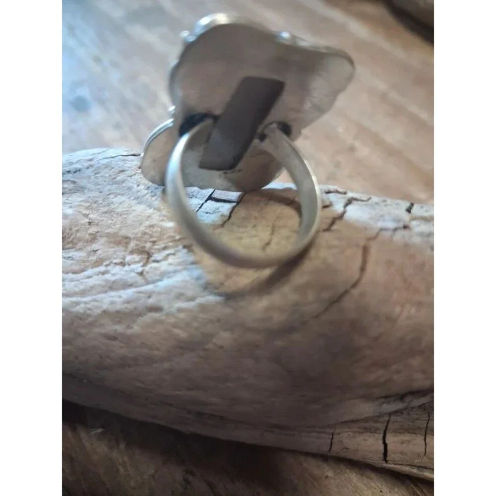 Size 6.25 white Dendritic opal boho artisan made ring